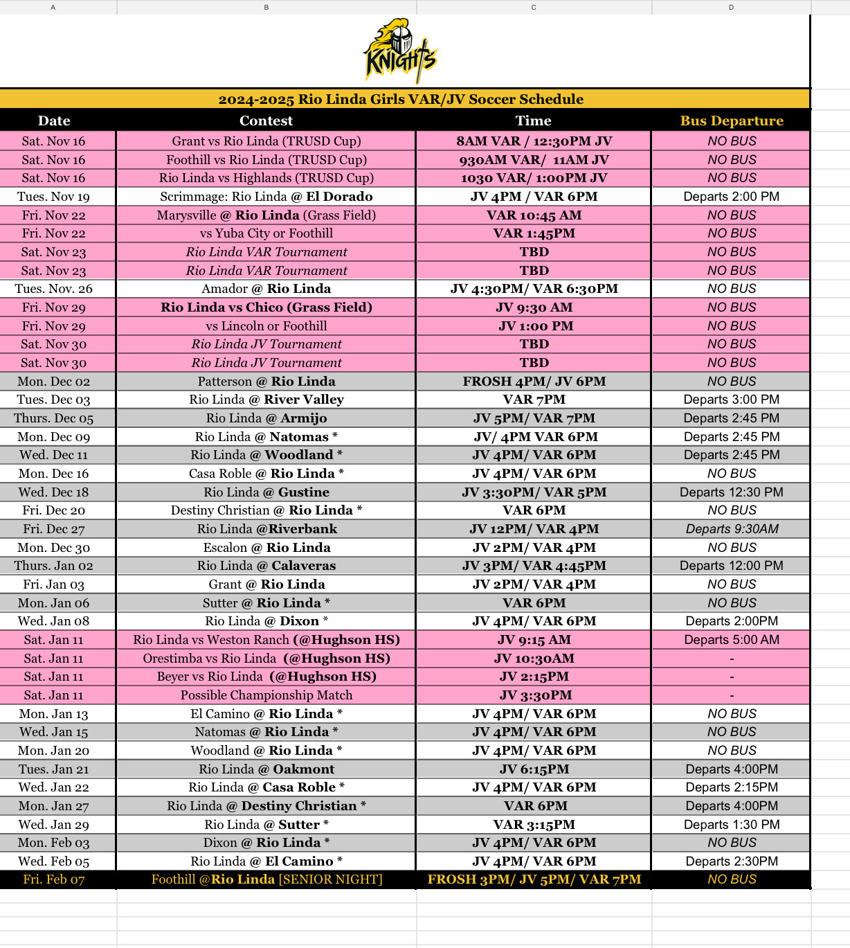 Girl's Soccer schedule 